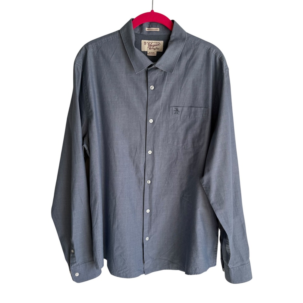 PENGUIN by Musingwear Heritage Slim Git Blue Mens Oxford Button Up, XL